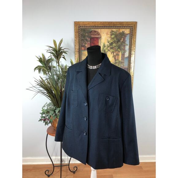 Evan-Picone Woman Plus 22W Jacket 4 Pockets Lapel Notch Collar Blue Long Sleeve - Picture 4 of 11